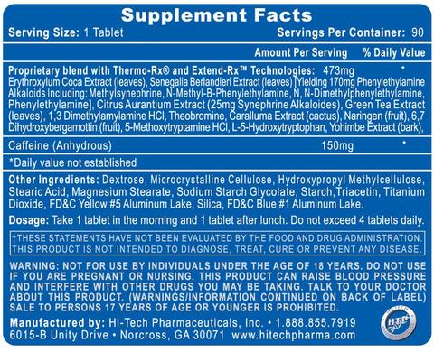 Lipodrene Elite Nutritional Label