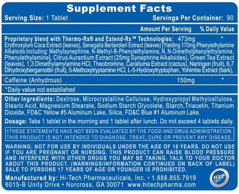 Lipodrene Elite Nutritional Label