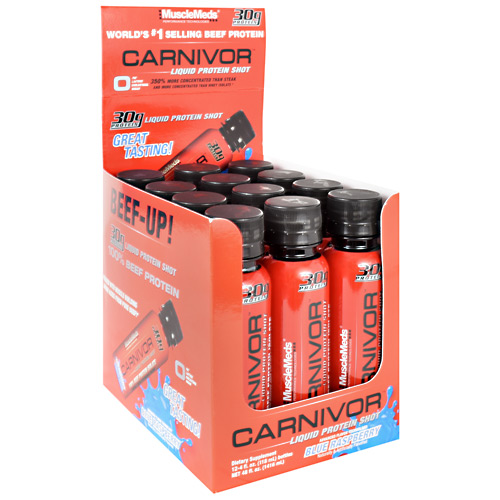 Muscle Meds Carnivor Liquid Protein Shot - Blue Raspberry - 12 ea