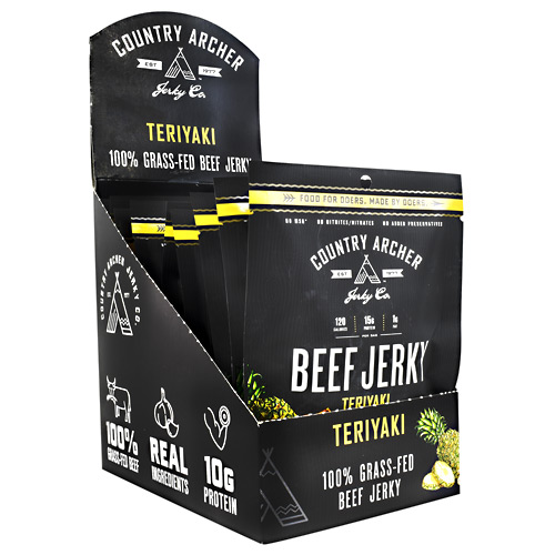 Country Archer Grass Fed Beef Jerky - Teriyaki - 12 ea